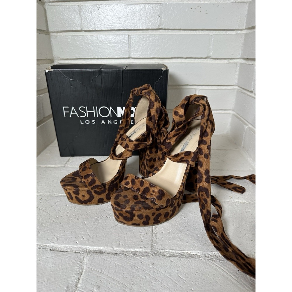 Fashion Nova Leopard Platform Heels Size 7 Lace Up Chunky Y2K Mob Wife
